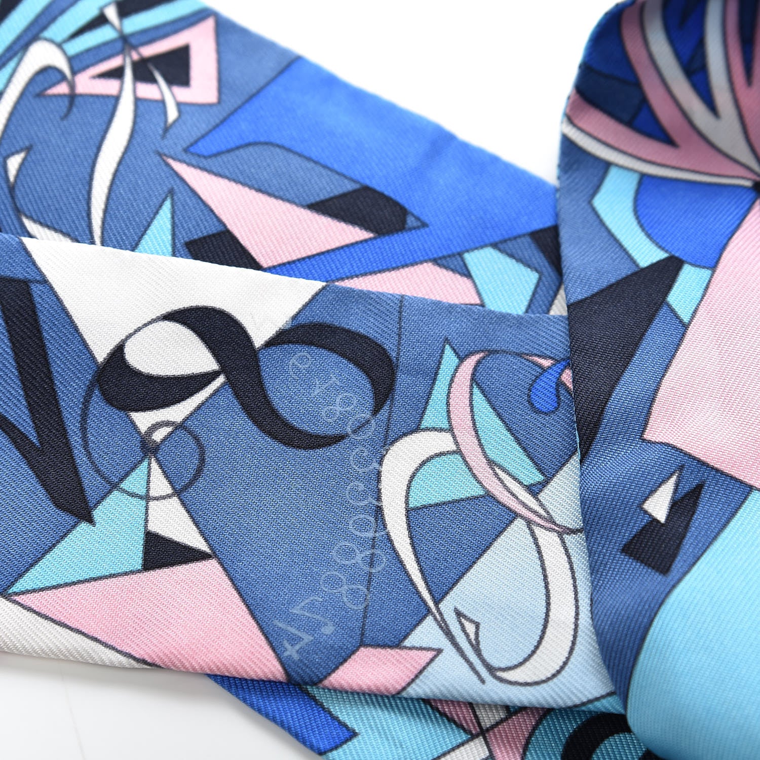 Hermes Silk Le Nombre D'Or Twilly Blue Jean Rose Pale Ciel 6 of 6