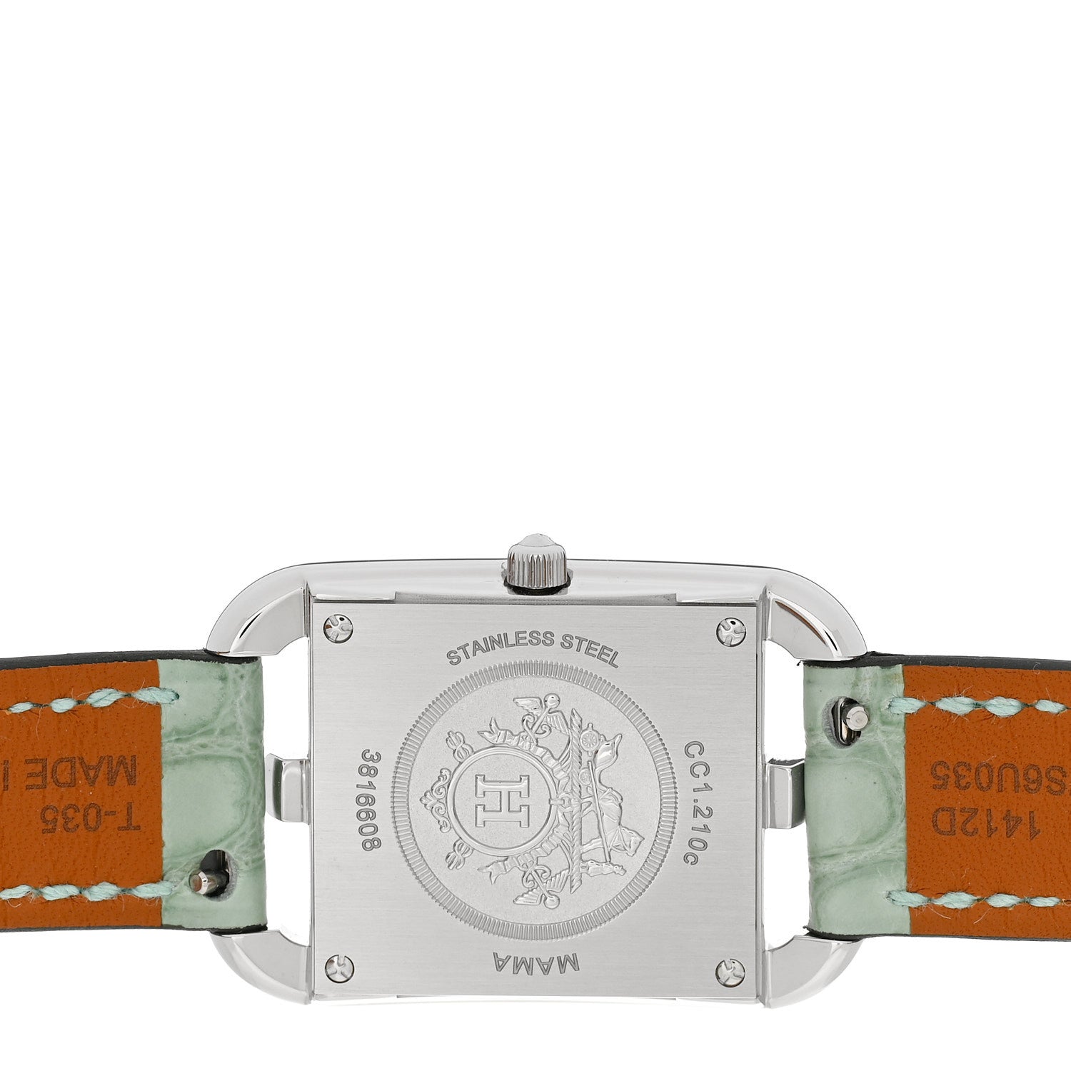 Hermes Stainless Steel Alligator Diamond Bezel Mother of Pearl 23mm Cape Cod Quartz Watch Bleu Brum 4 of 5