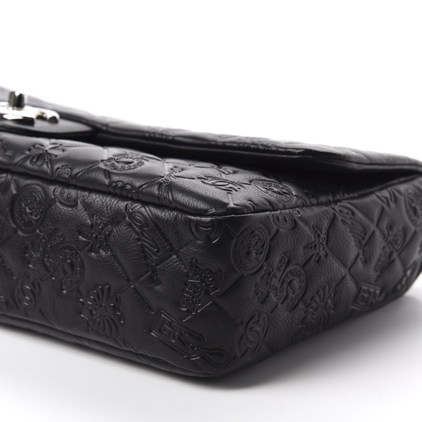 Calfskin Embossed Large Lucky Symbols Flap Black