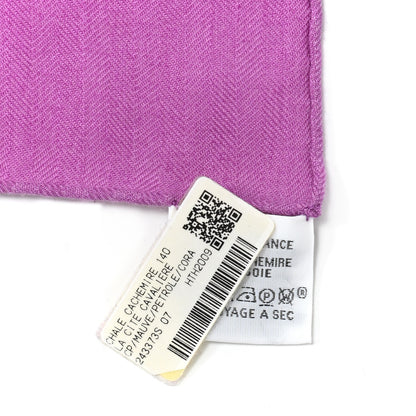 Hermes Cashmere Silk La Cite Cavaliere Shawl 140 Mauve Petrole Coral 4 of 4