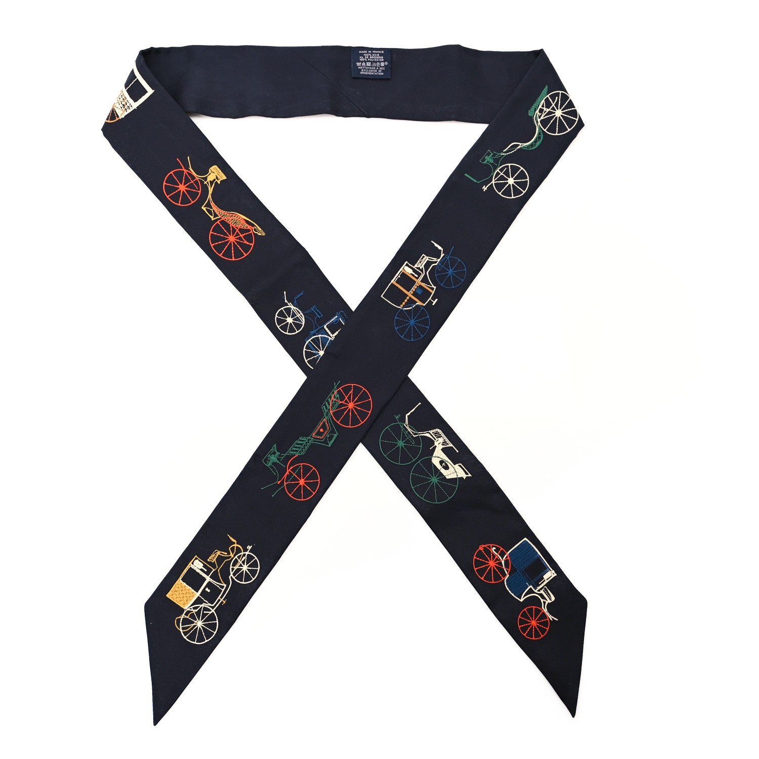 Hermes Silk Embroidered A Toute Berline Long Twilly Black Multicolor 1 of 4