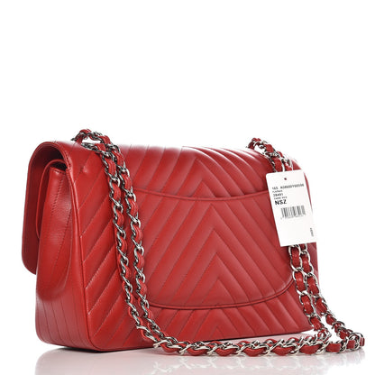 Chanel Caviar Chevron Quilted Jumbo Double Flap Dark Red 3 of 8