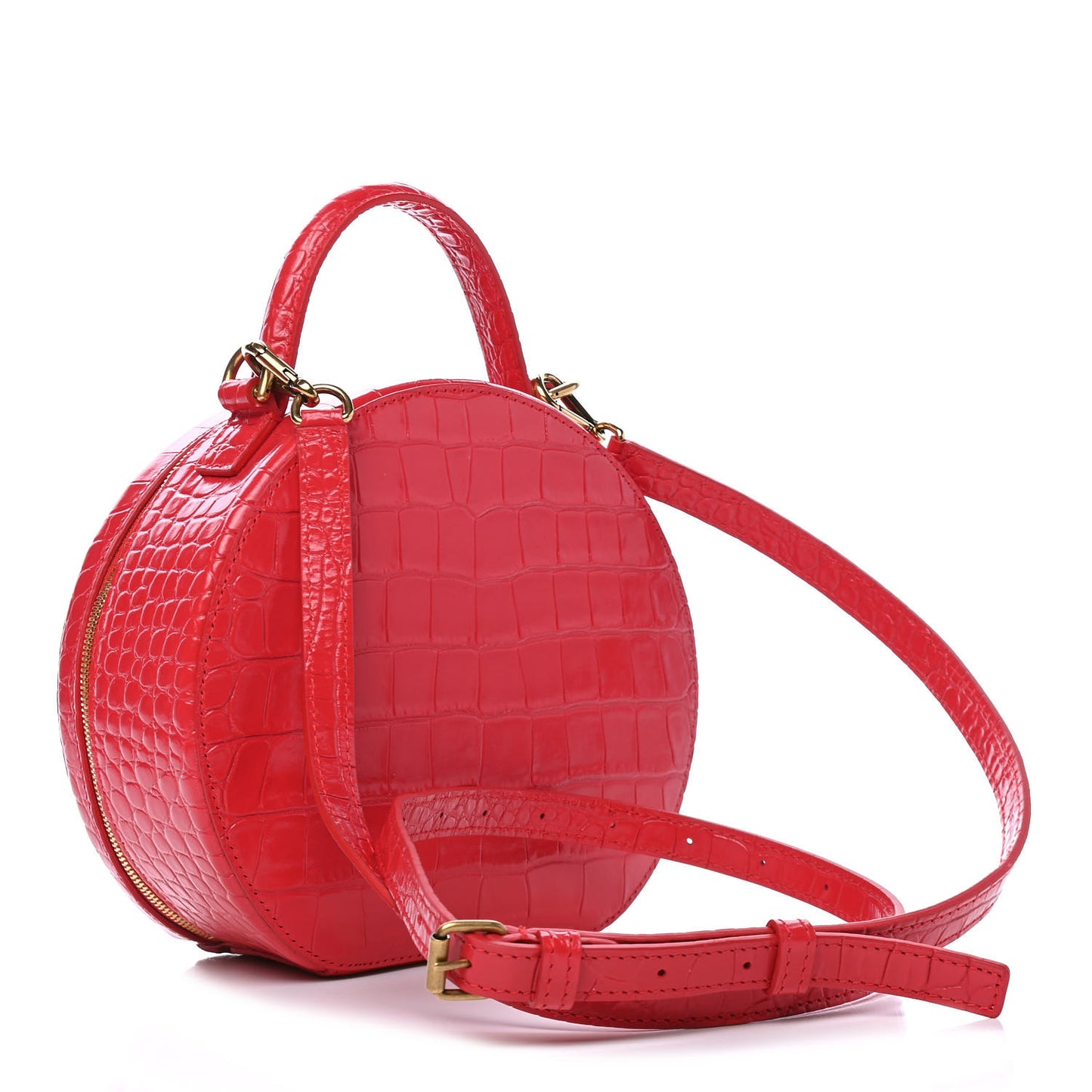 Calfskin Crocodile Embossed Vanity Round Bag XS Bright Red