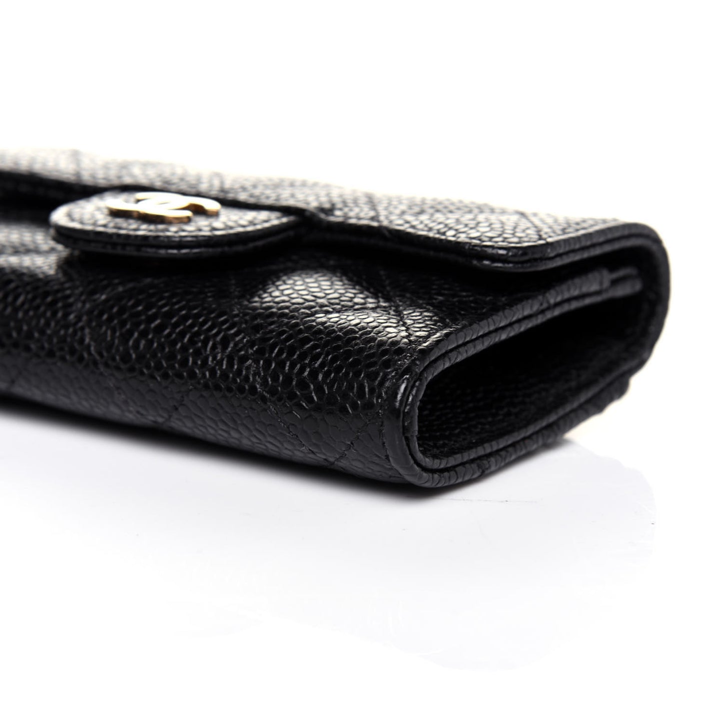 Caviar Quilted Flap Card Holder Wallet Black