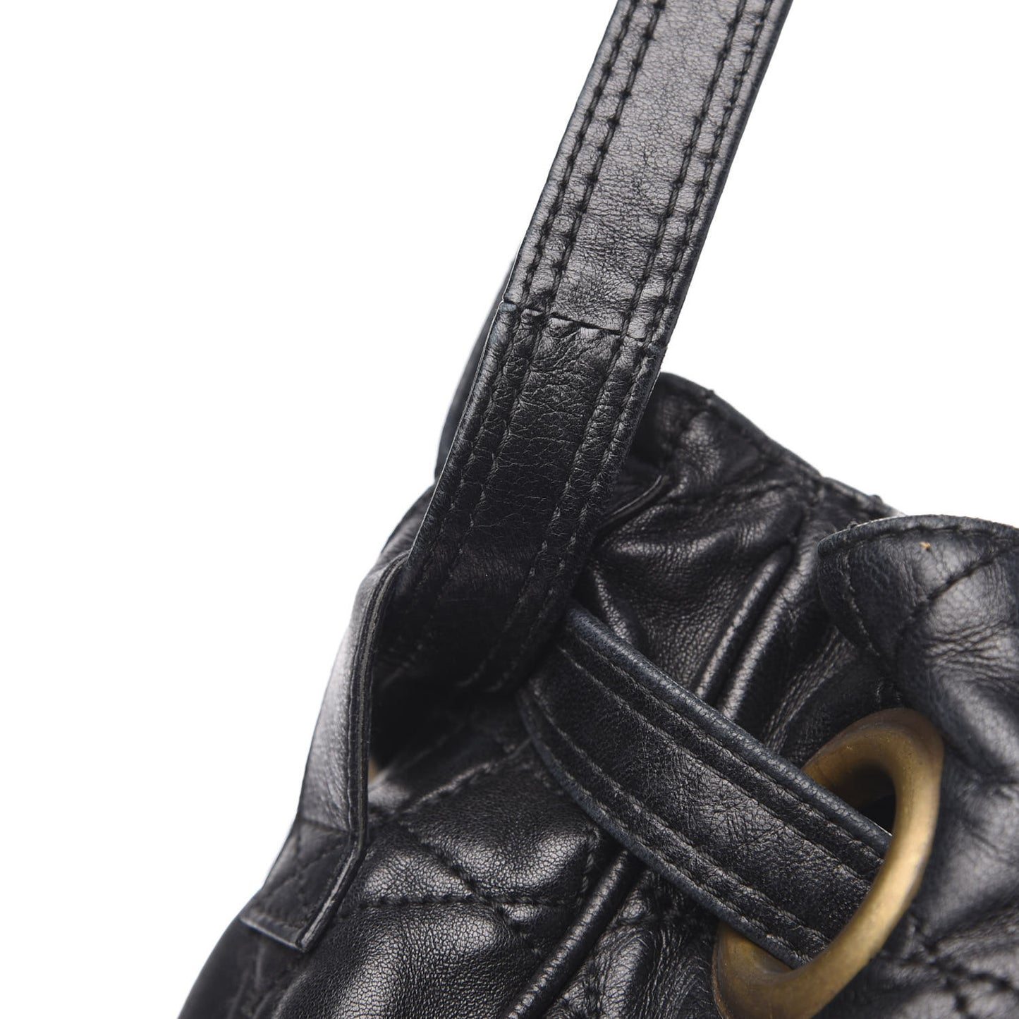 Lambskin Cannage Drawstring Bag Black