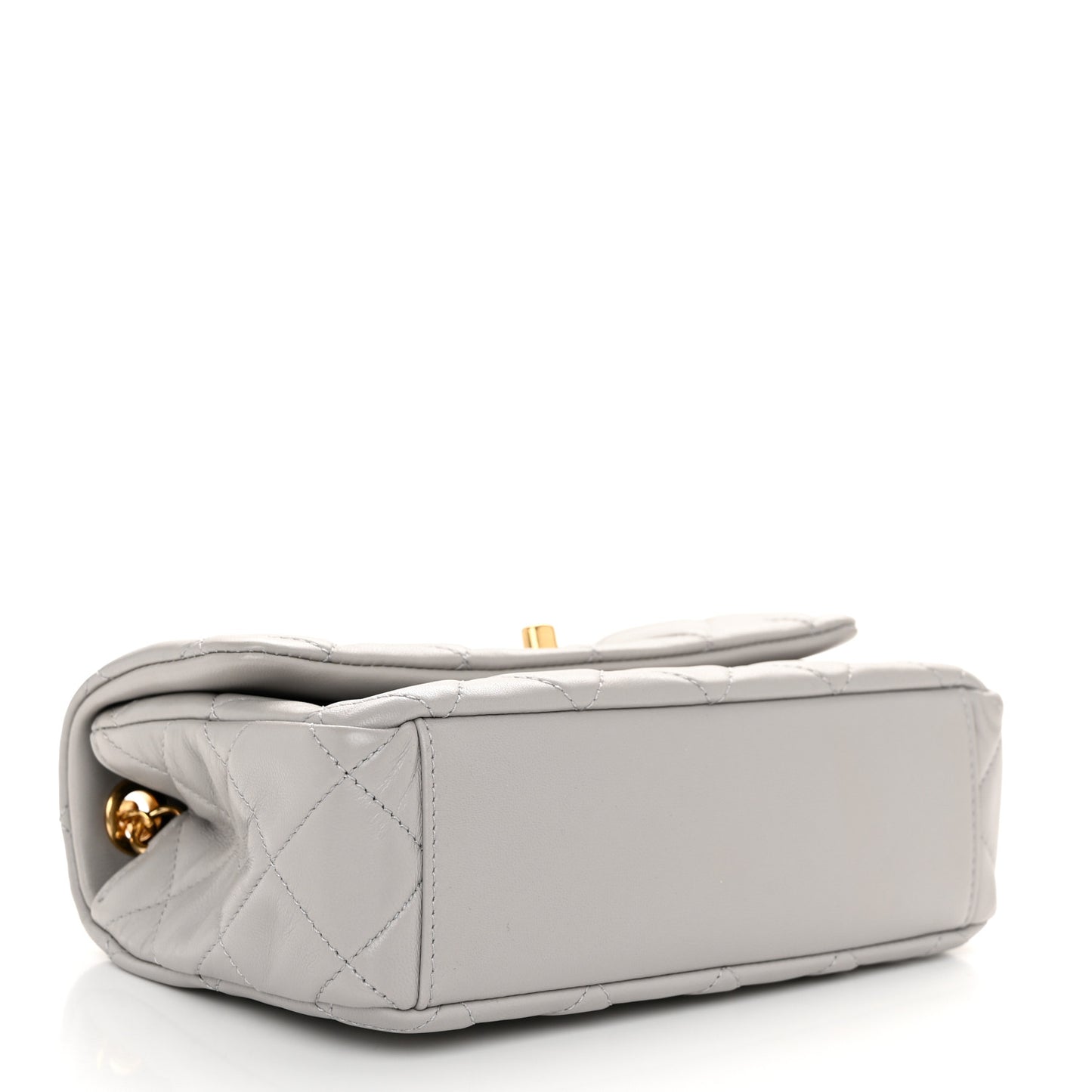 Lambskin Resin Pearl Quilted Small Flap Grey