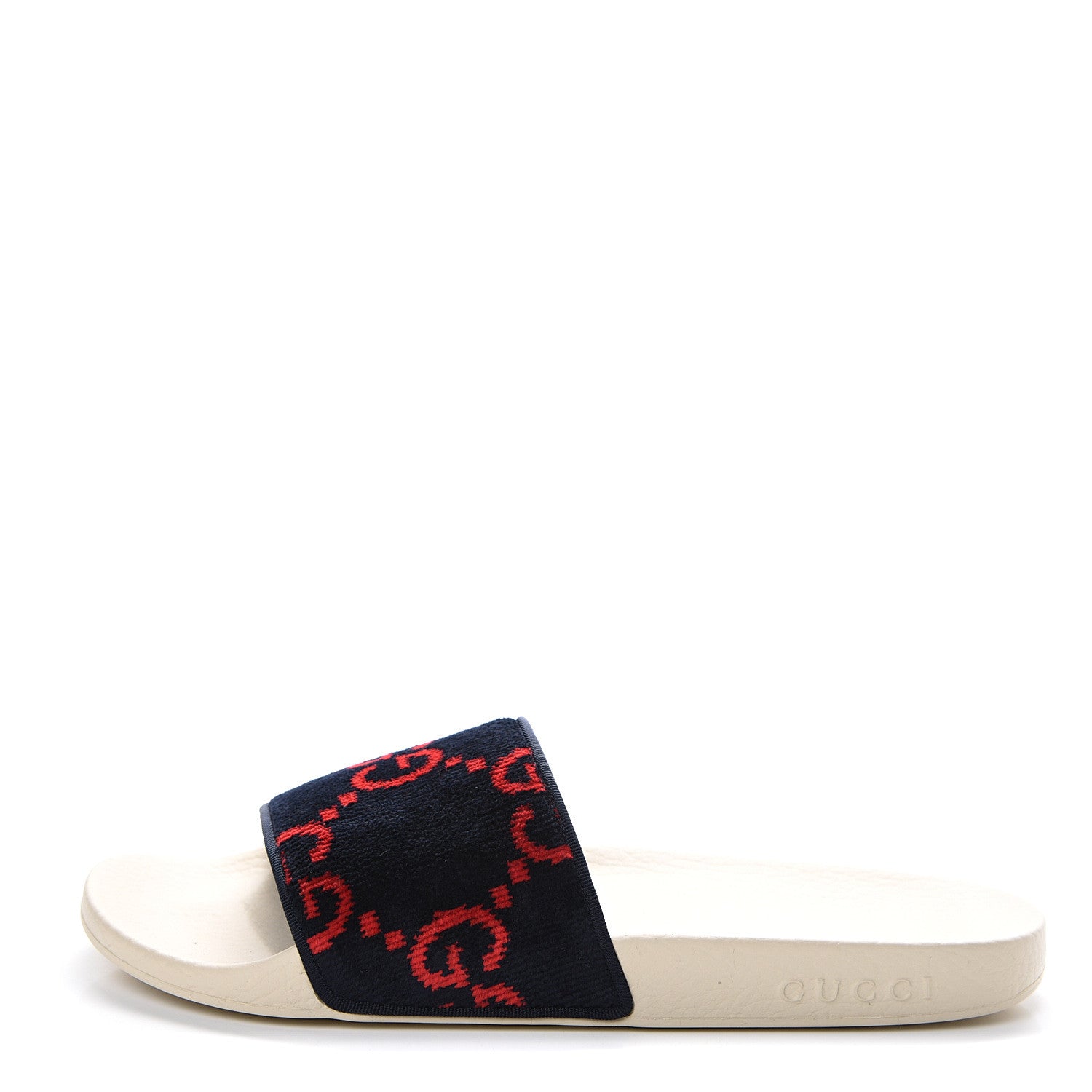 Gucci Terry Cloth GG Monogram Slide Sandals 40 Blue Red 1 of 8