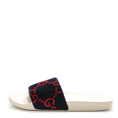 Gucci Terry Cloth GG Monogram Slide Sandals 40 Blue Red 1 of 8