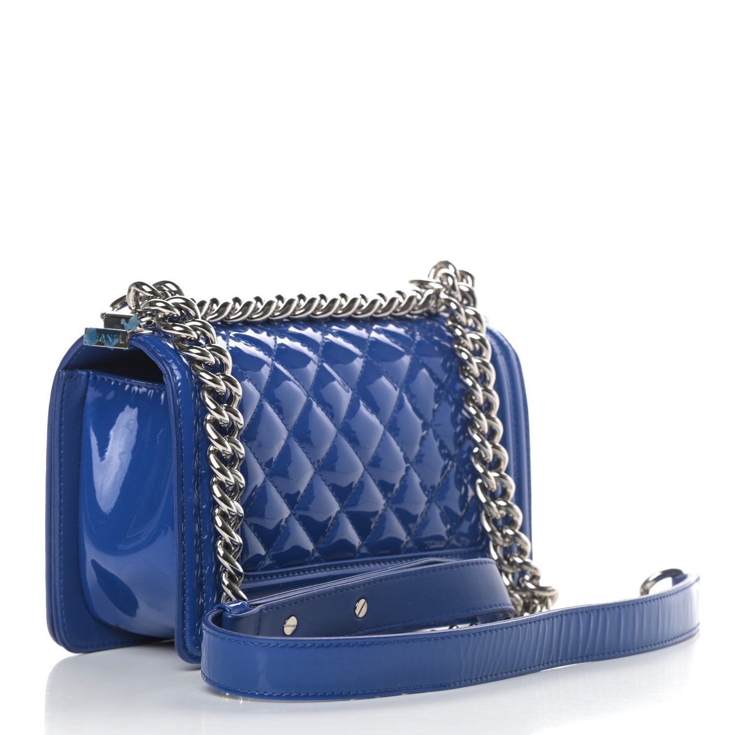 Chanel Patent Calfskin Quilted Small Plexiglass Boy Flap Blue 3 of 15