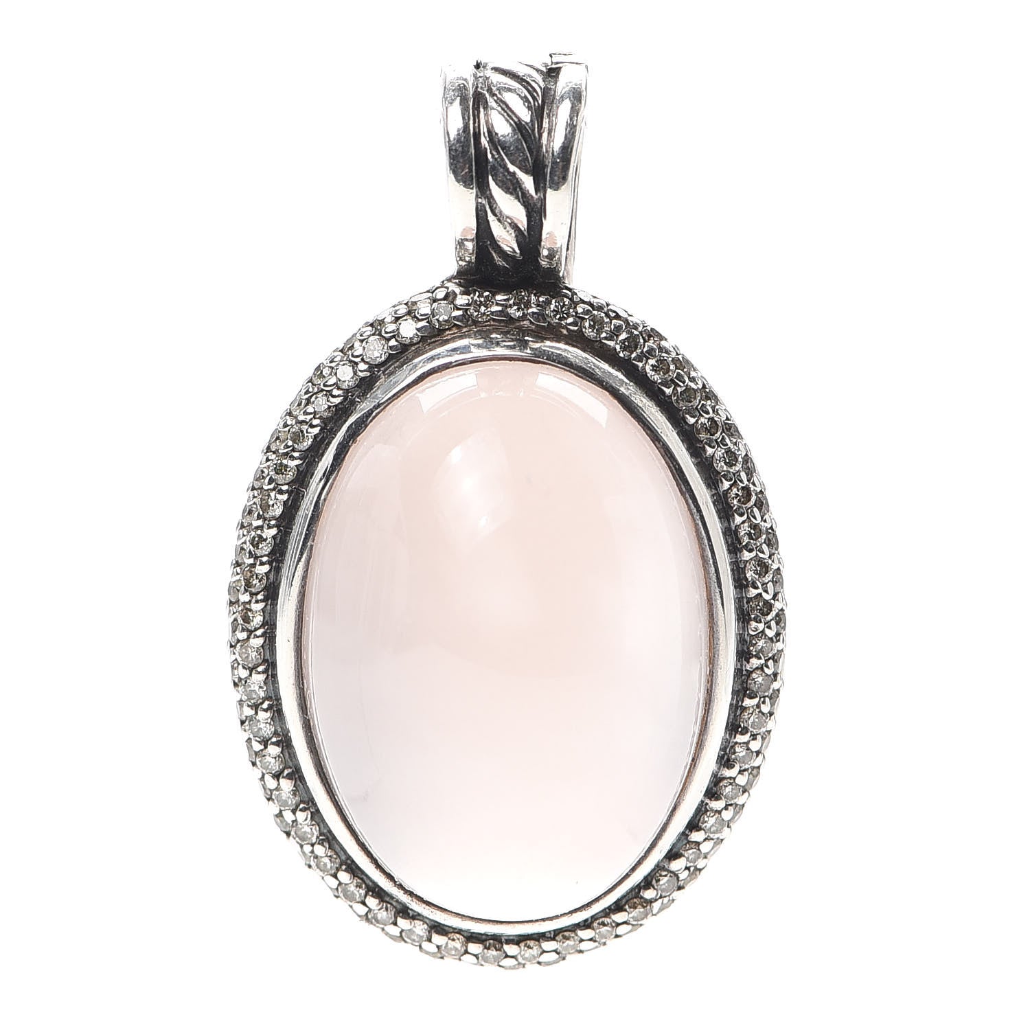 David Yurman Sterling Silver Diamond Rose Quartz Oval Pendant Enhancer 1 of 3