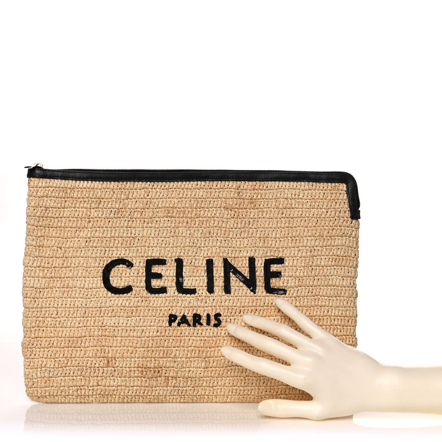 Celine Raffia Sequin Large Pouch Black 2 of 7