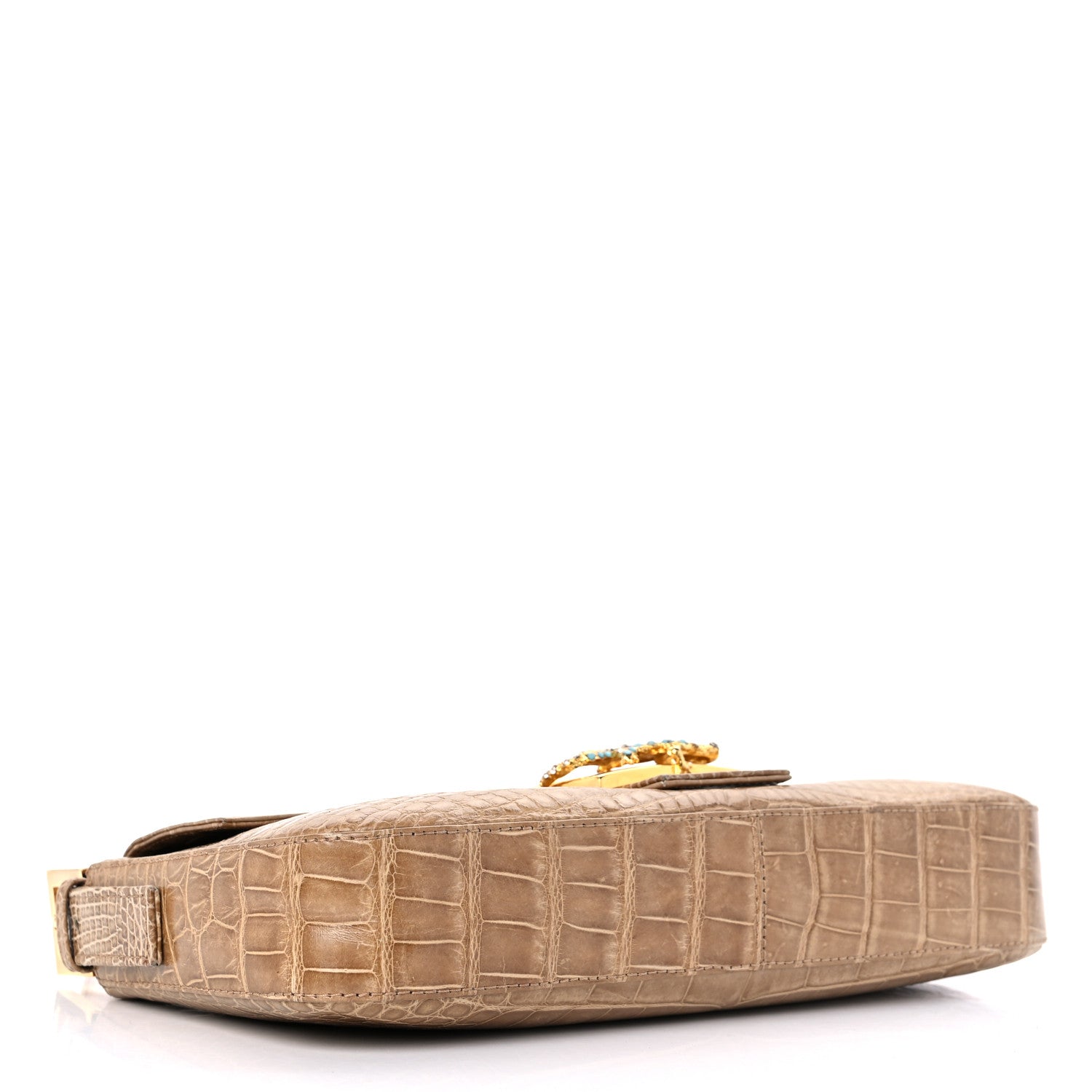 Fendi Crocodile Crystal Lizard Baguette Beige 4 of 11