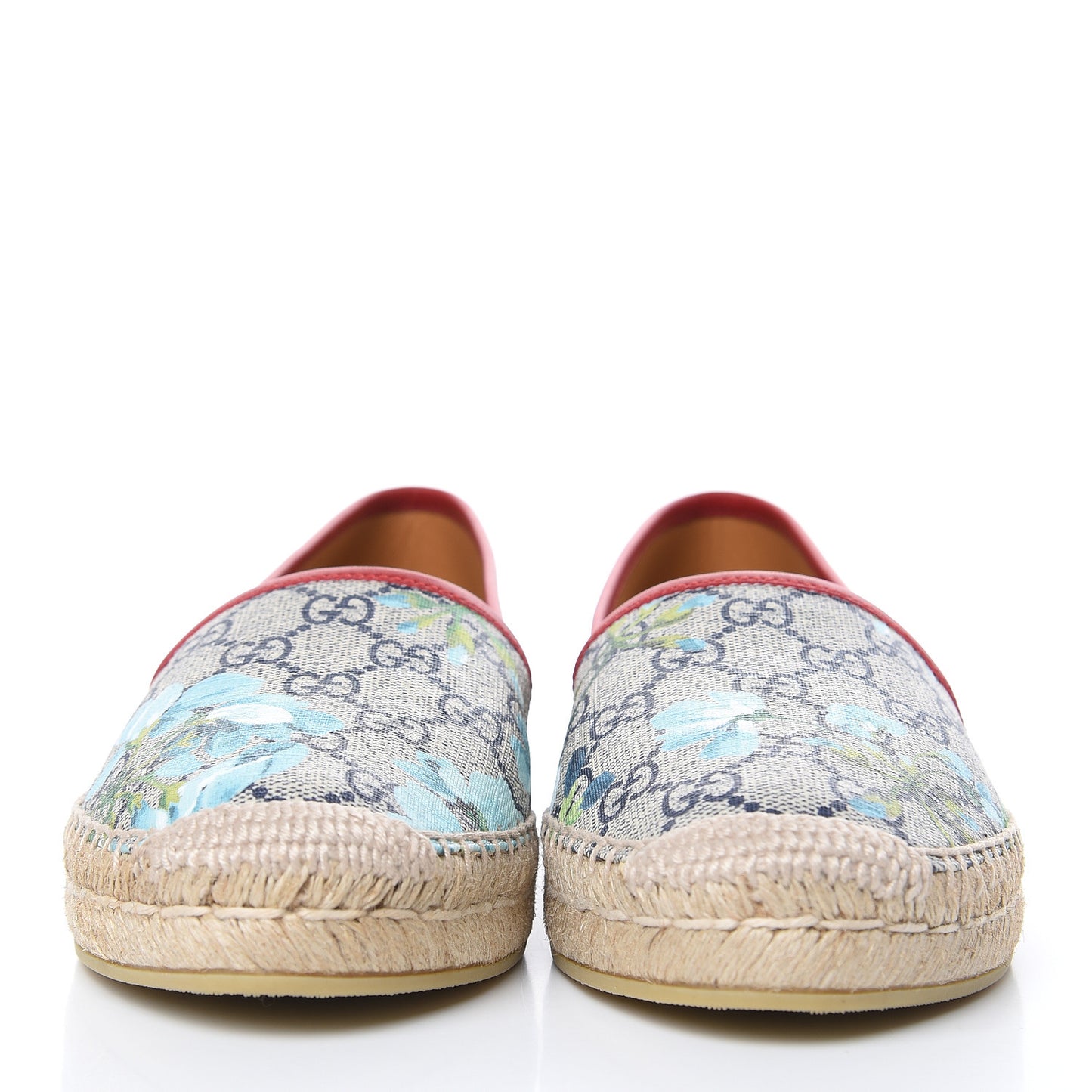 GG Supreme Monogram Blooms Espadrilles 39 Beige Blue Navy Hibiscus Red