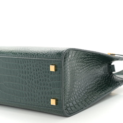 Saint Laurent Shiny Calfskin Crocodile Embossed Small Manhattan Shopper Tote Green 9 of 9