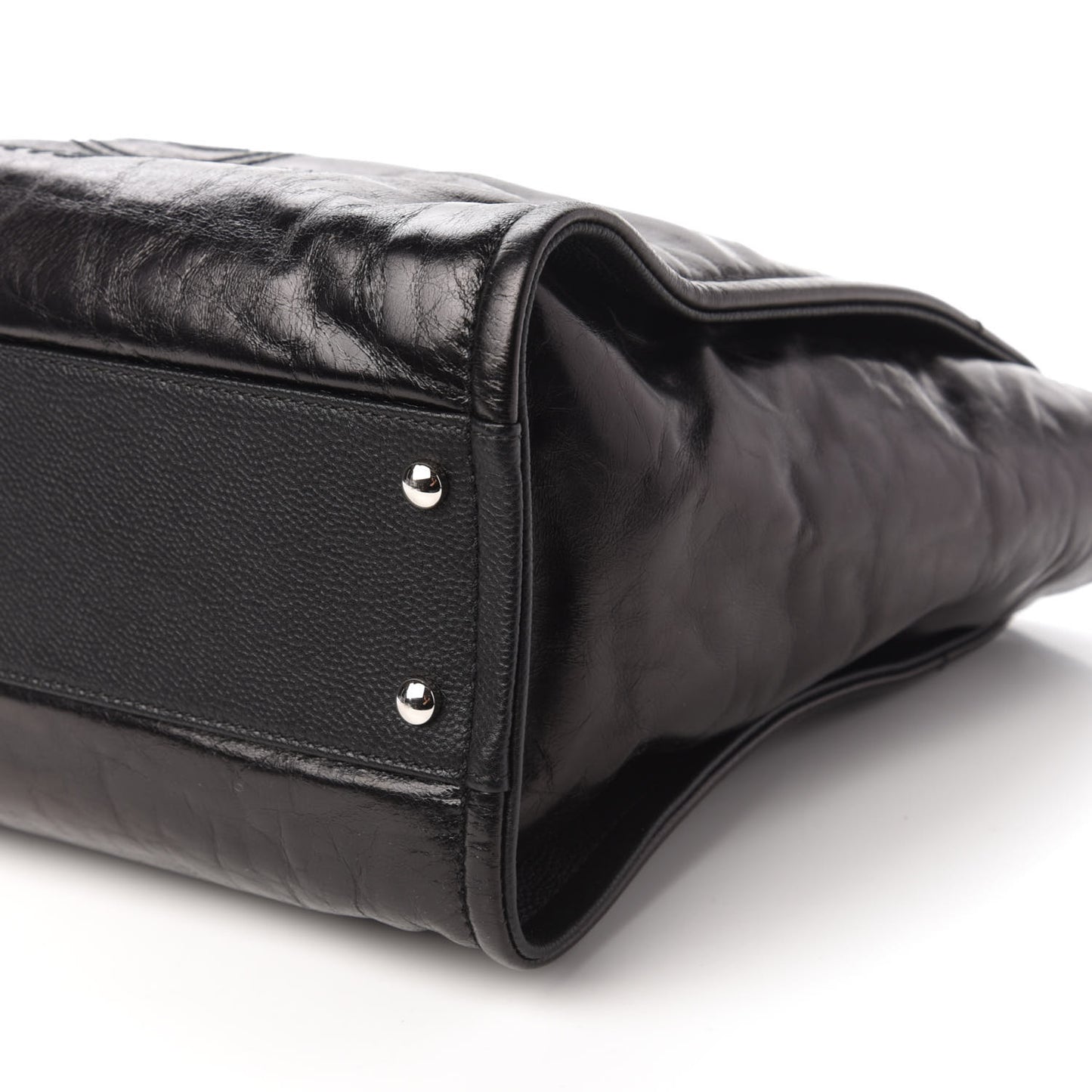 Glazed Calfskin Small Deauville Tote Black