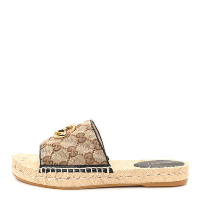 Gucci Monogram Matelasse GG Marmont Espadrille 20mm Slide Sandals 35 Beige Ebony Black 1 of 9