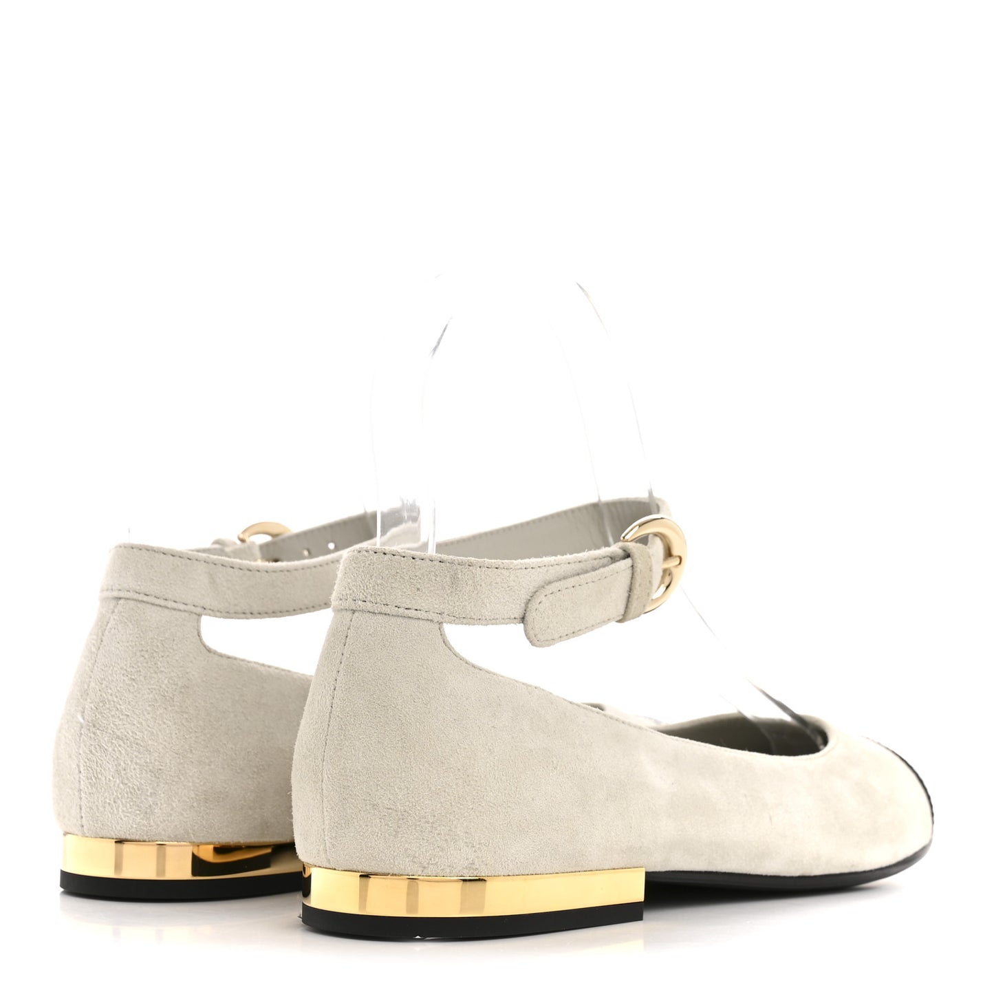 Suede Calfskin Patent Calfskin Cap Toe CC Mary Jane Flats 36.5 Light Gray Black