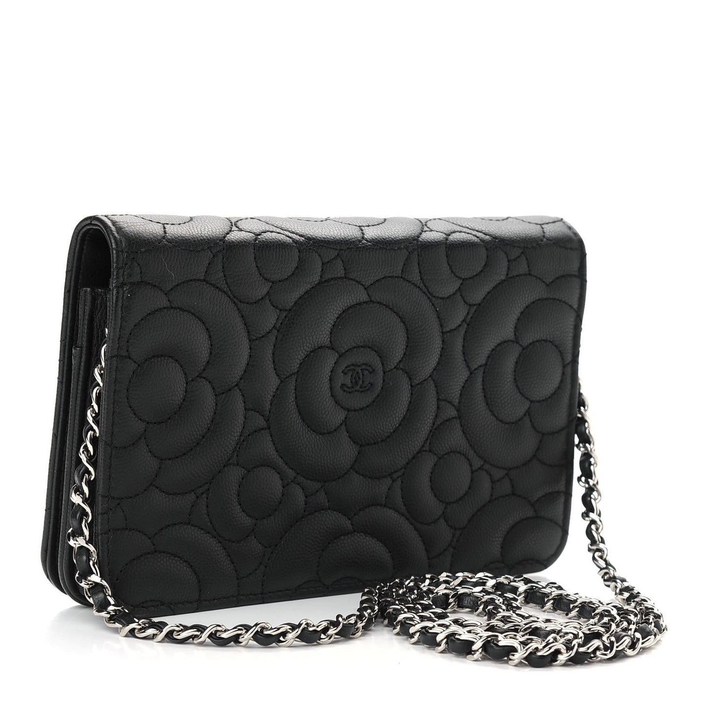 Caviar Camellia Embossed Wallet On Chain WOC Black