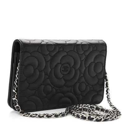 Chanel Caviar Camellia Embossed Wallet On Chain WOC Black 2 of 8