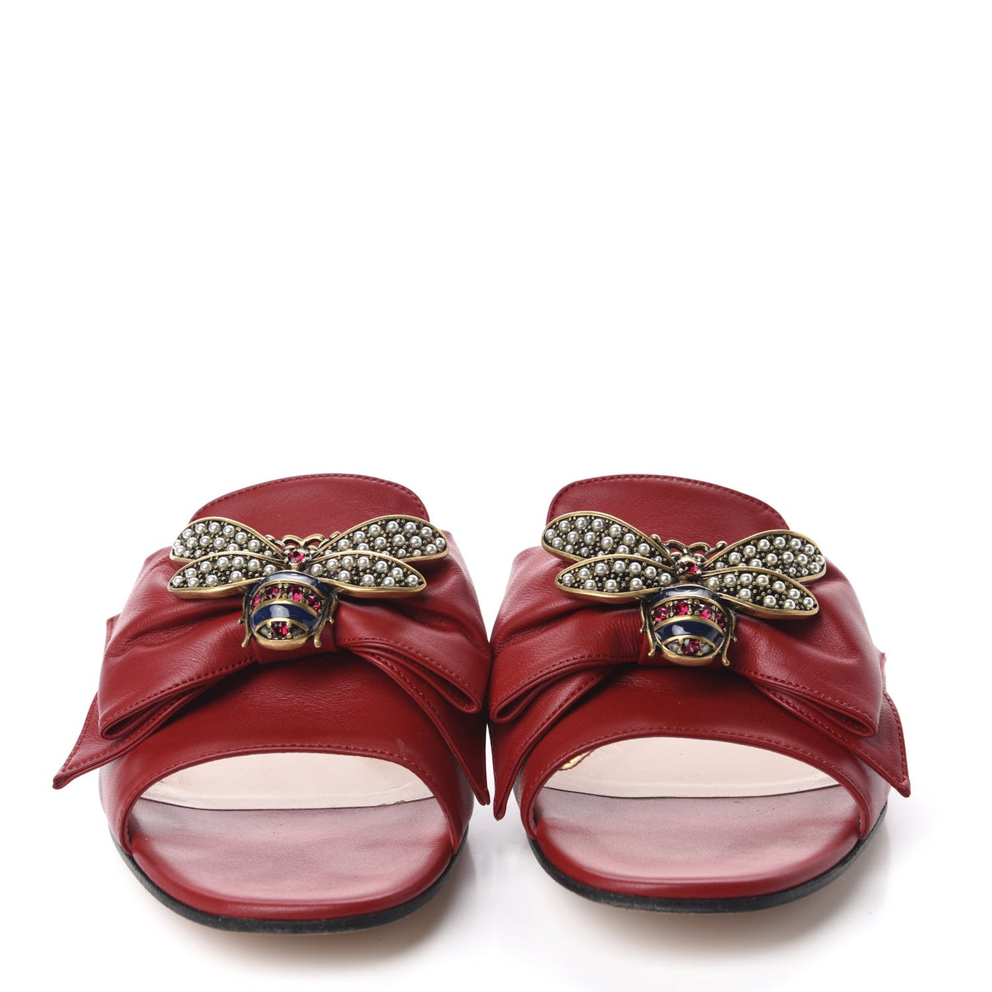 Nappa Queen Margaret Flat Slide Sandals 37.5 Hibiscus Red