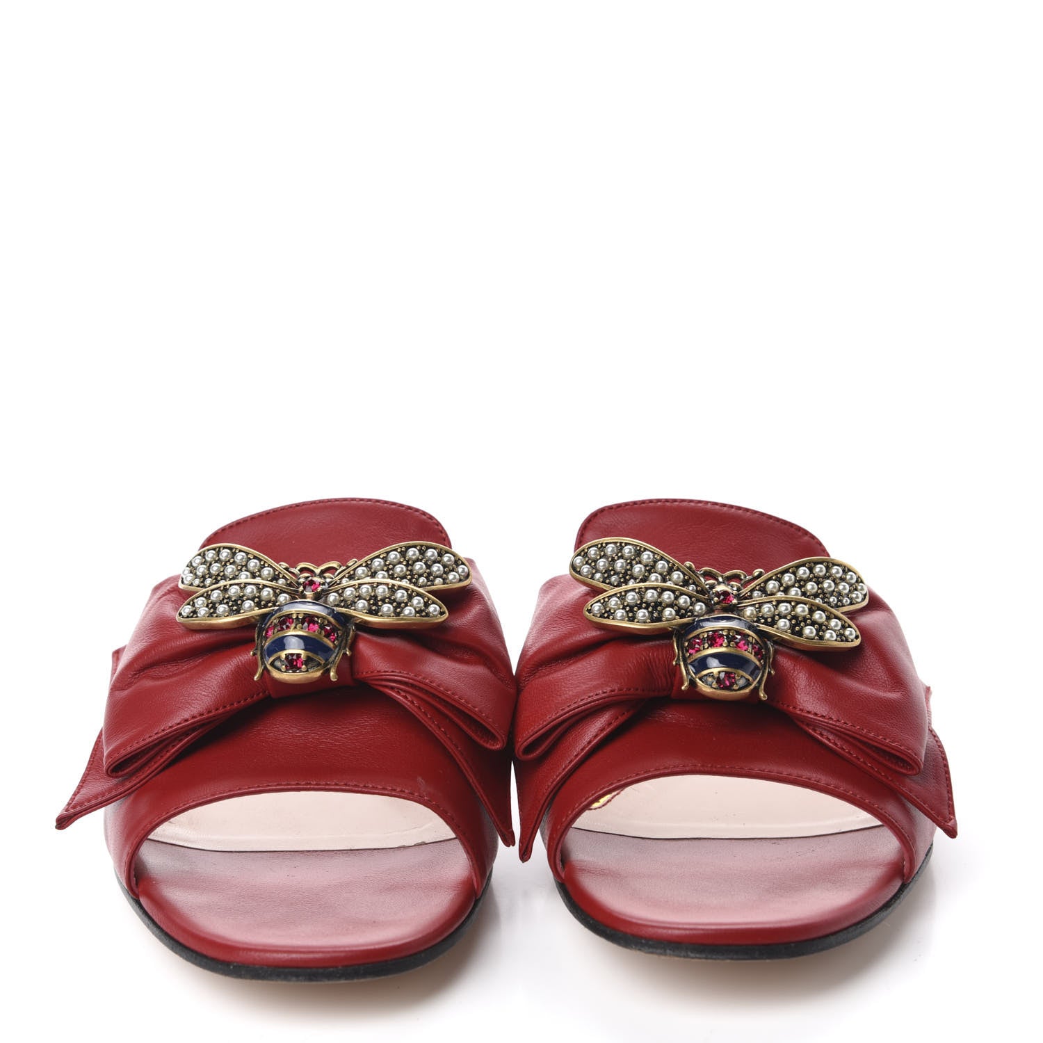 Gucci Nappa Queen Margaret Flat Slide Sandals 37.5 Hibiscus Red 2 of 11