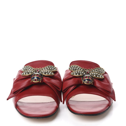 Gucci Nappa Queen Margaret Flat Slide Sandals 37.5 Hibiscus Red 2 of 11