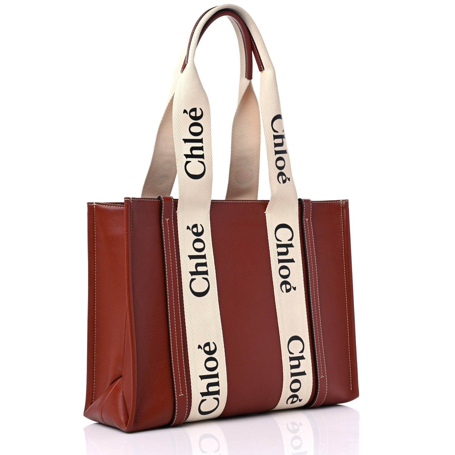 Chloe Calfskin Medium Woody Ribbon Tote Sepia Brown 3 of 12