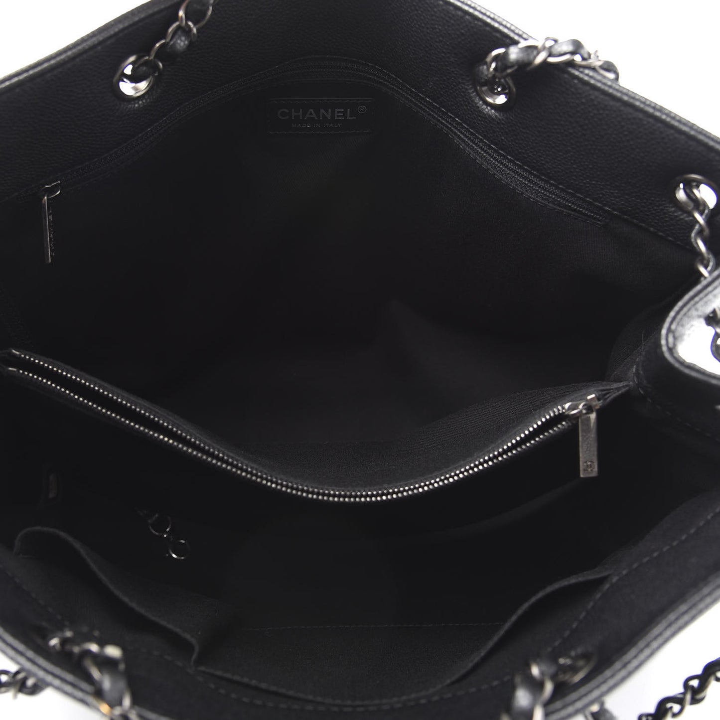 Metallic Grained Calfskin Woven Chain Large Shopping Bag Black