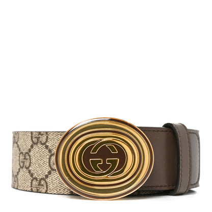 Gucci GG Supreme Monogram Plutone Calfskin Enamel Interlocking G 40mm Belt 120 48 Beige Ebony New Acero 1 of 4