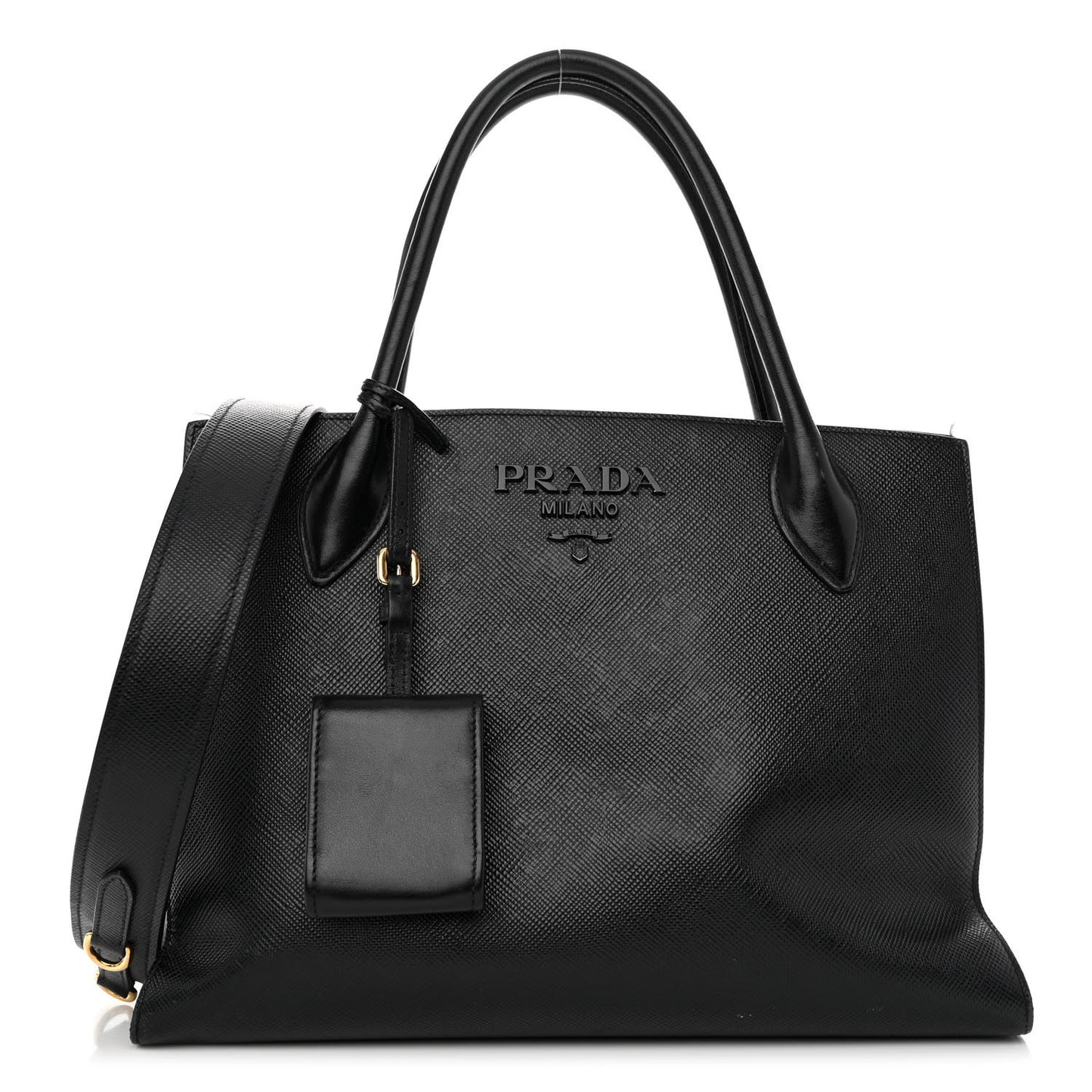 Saffiano Cuir Calfskin Medium Monochrome Top Handle Tote Black