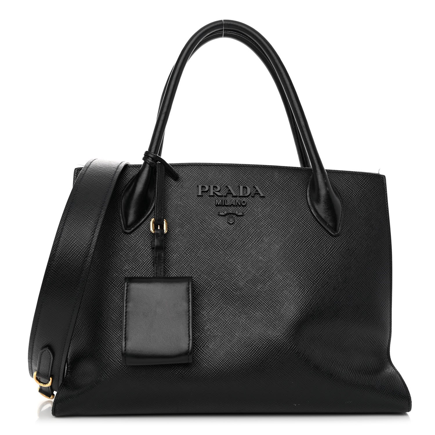 Prada Saffiano Cuir Calfskin Medium Monochrome Top Handle Tote Black 1 of 12