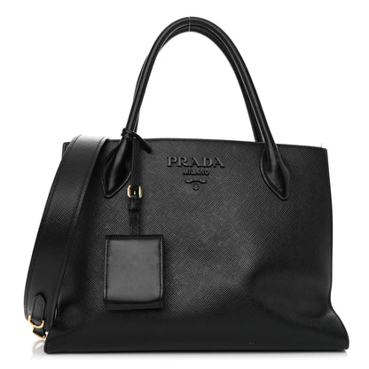 Prada Saffiano Cuir Calfskin Medium Monochrome Top Handle Tote Black 1 of 12