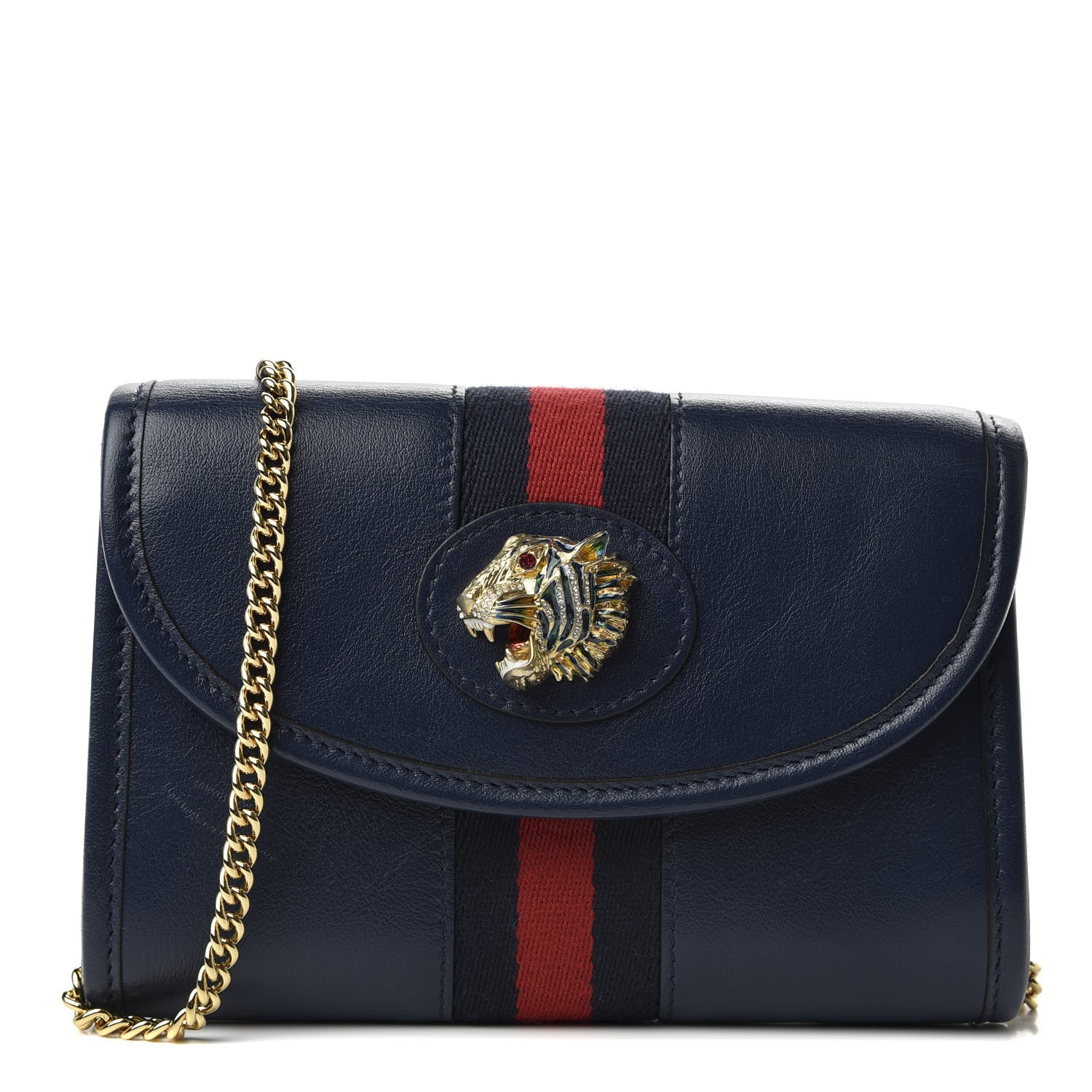 Gucci Textured Calfskin Web Mini Rajah Slim Flap Shoulder Bag Blue 1 of 10