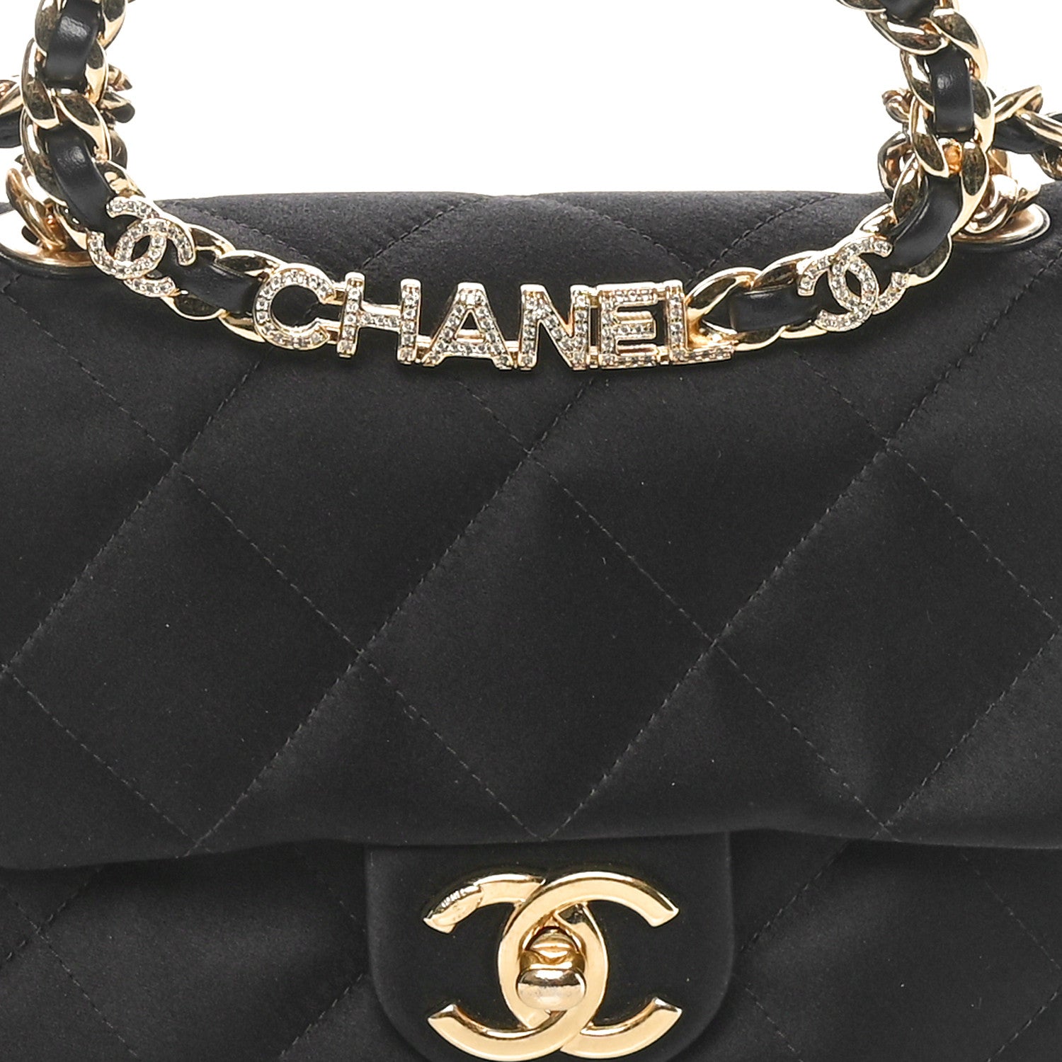 Chanel Satin Quilted Mini Logo Flap With Handle Black 5 of 11