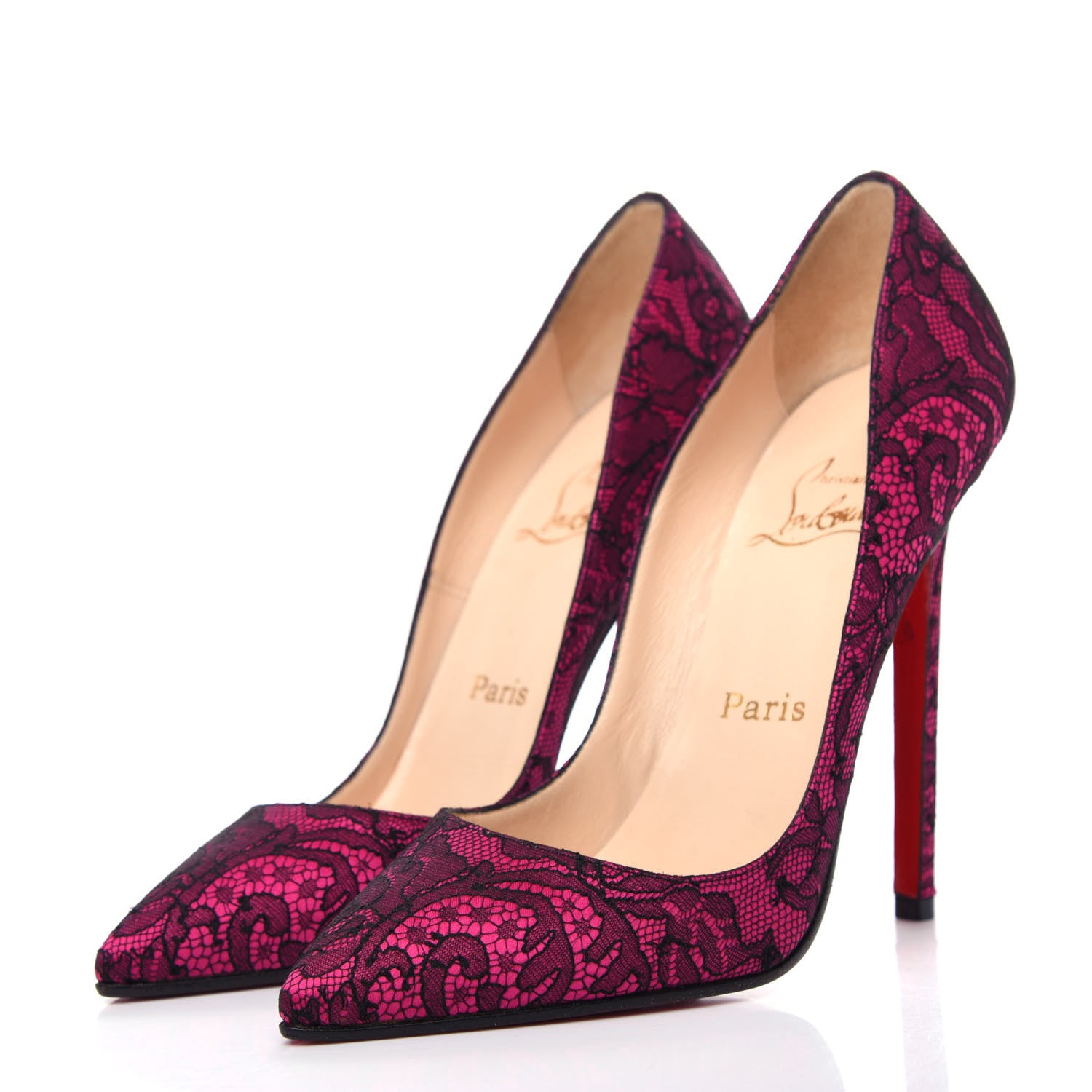 Christian Louboutin Lace Pigalle Follies 120 Pumps 37 Fuchsia 3 of 9
