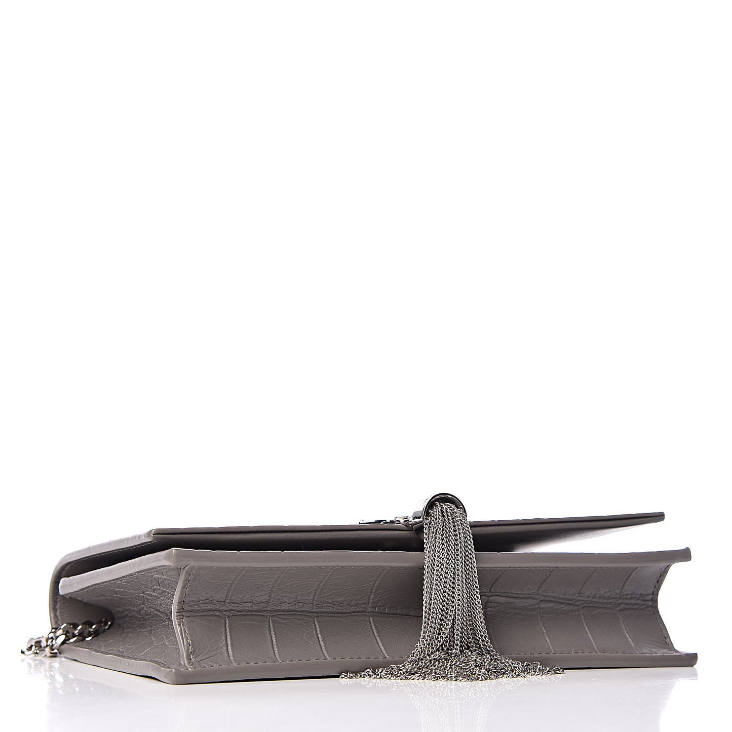 Calfskin Crocodile Embossed Kate Monogram Tassel Chain Wallet Fog