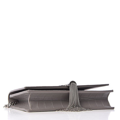 Saint Laurent Calfskin Crocodile Embossed Kate Monogram Tassel Chain Wallet Fog 4 of 10