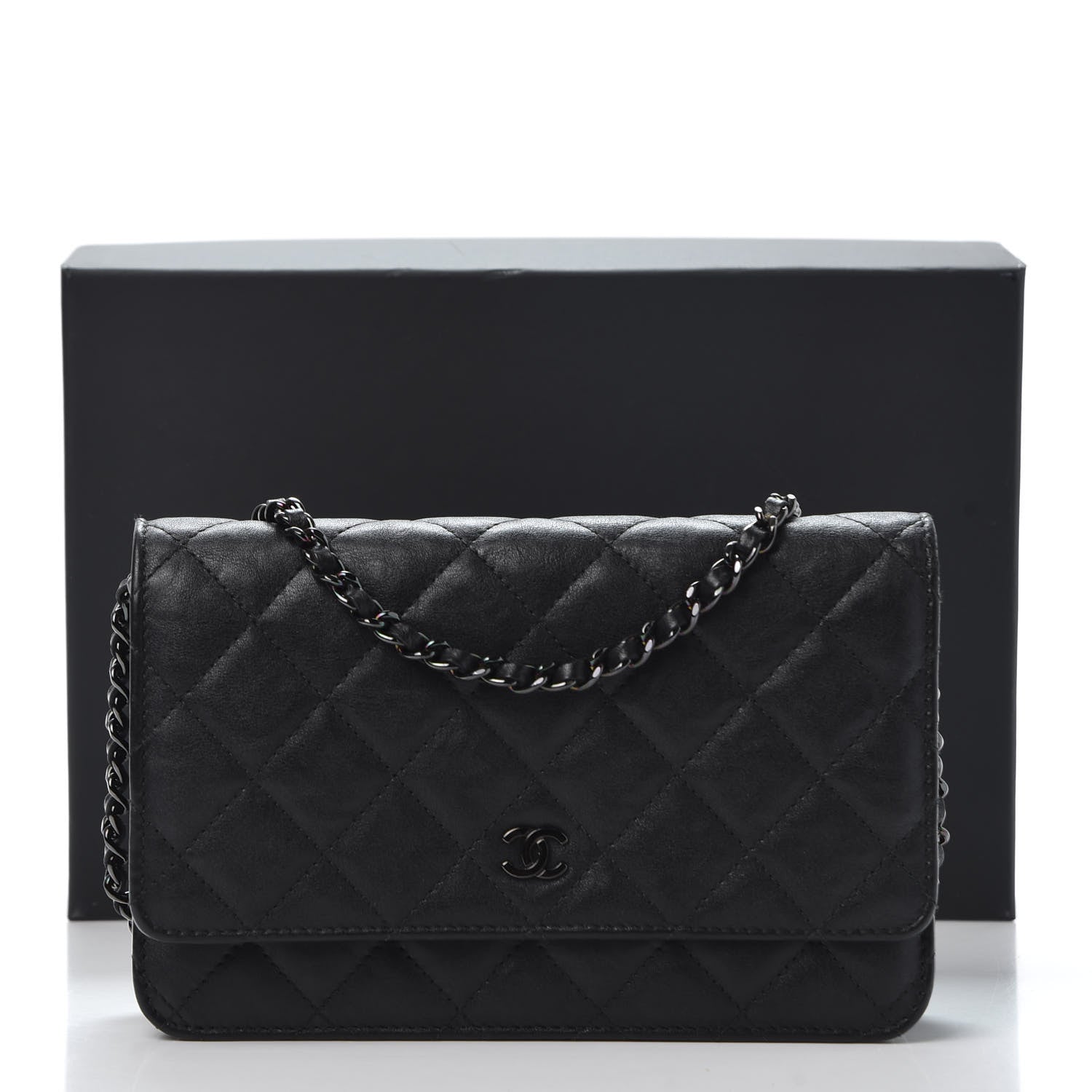 Chanel Crumpled Calfskin Quilted Wallet On Chain WOC So Black 13 of 13
