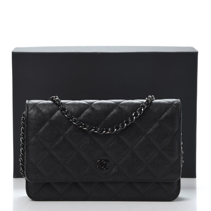 Chanel Crumpled Calfskin Quilted Wallet On Chain WOC So Black 13 of 13