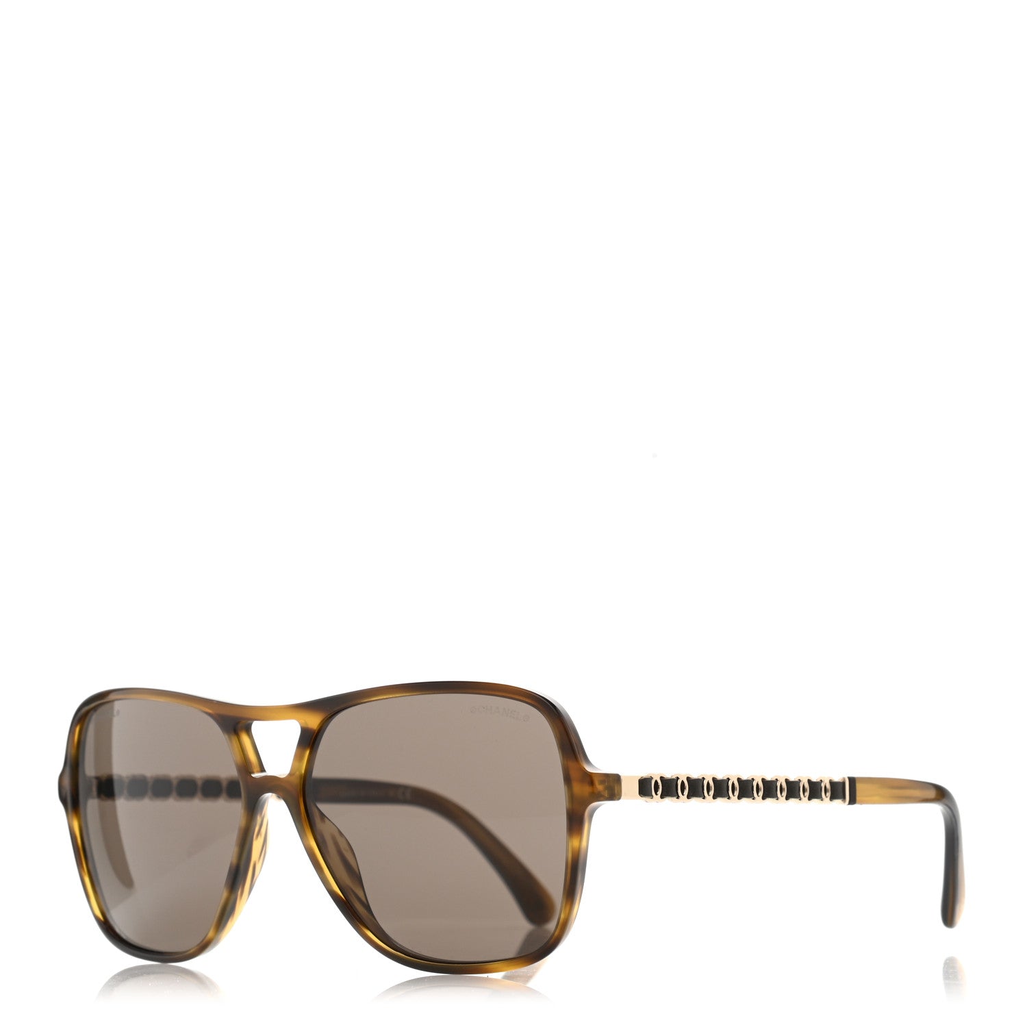 Chanel Metal Calfskin CC Chain Pilot Sunglasses 5439-Q Green Tortoise 1 of 8