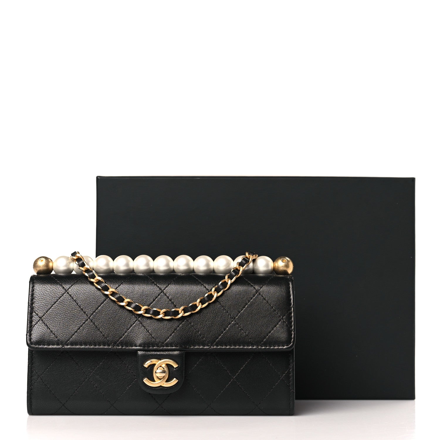 Chanel Goatskin Quilted Chic Pearls Clutch With Chain Black 11 of 11