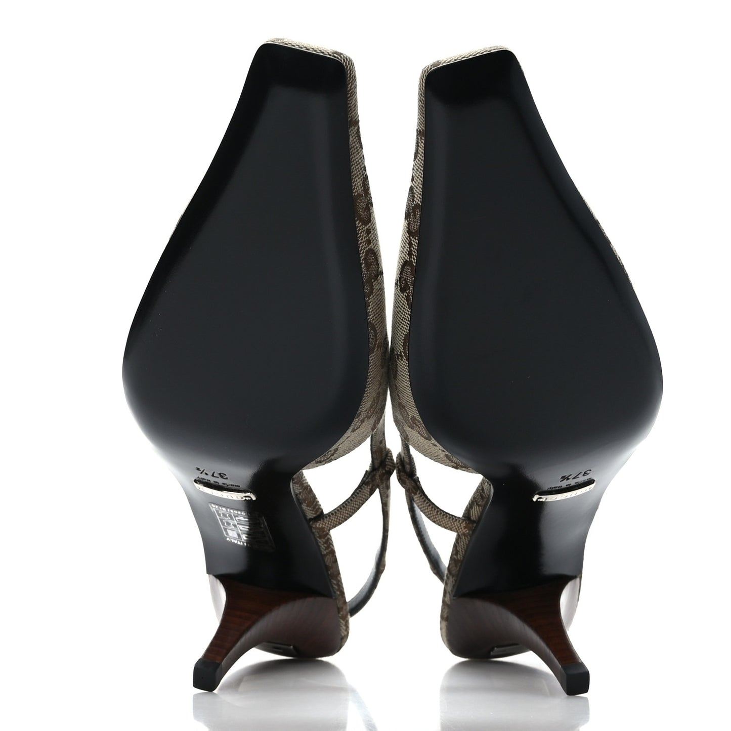 Monogram Malga Kid Square G 75mm Slingback Pumps 37.5 Beige Ebony New Acero