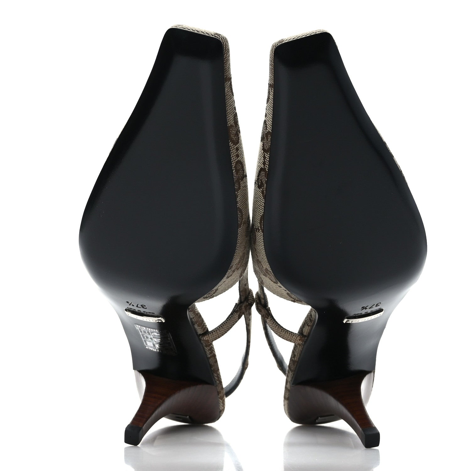 Gucci Monogram Malga Kid Square G 75mm Slingback Pumps 37.5 Beige Ebony New Acero 5 of 7
