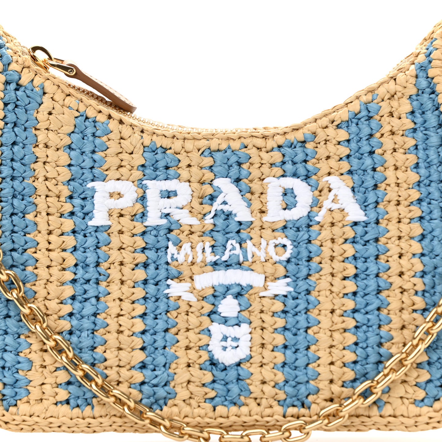 Yarn Raffia Effect Crochet Striped Re-Edition 2005 Shoulder Bag Naturale Celeste