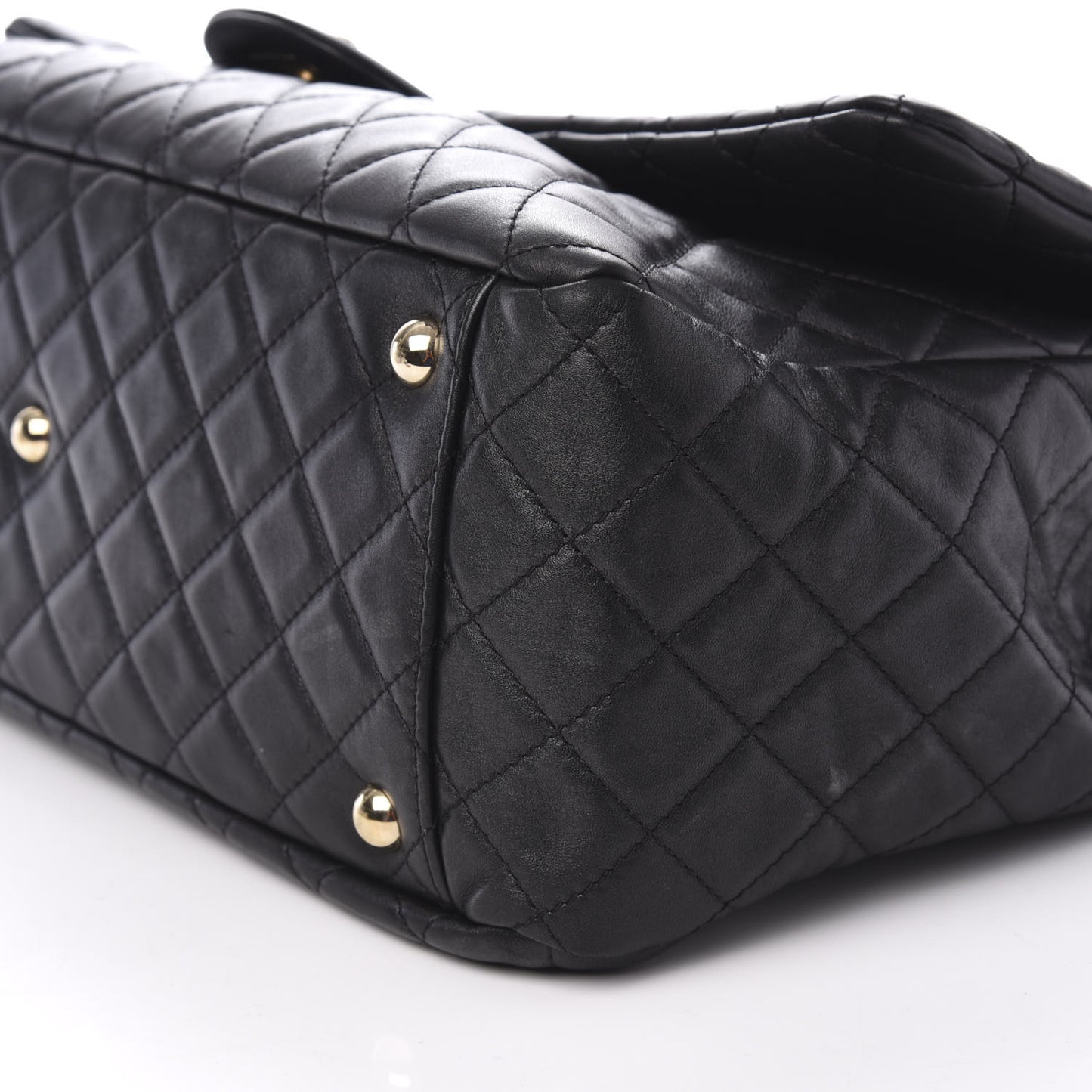 Calfskin Quilted XXL Travel Flap Bag Black