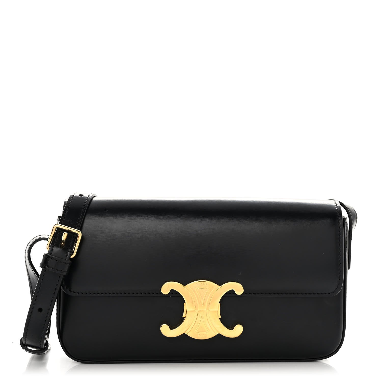Celine Shiny Calfskin Triomphe Shoulder Bag Black 1 of 10