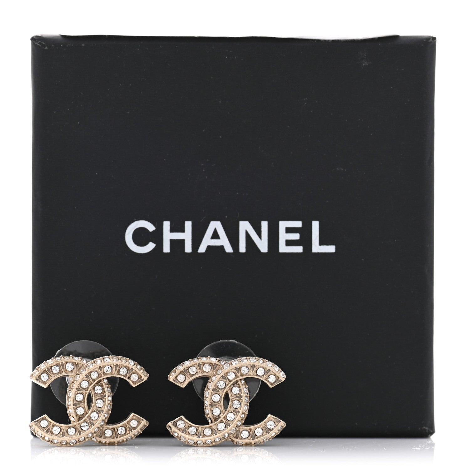 Chanel Crystal Timeless CC Earrings Light Gold 6 of 7