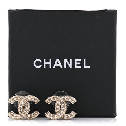 Chanel Crystal Timeless CC Earrings Light Gold 6 of 7