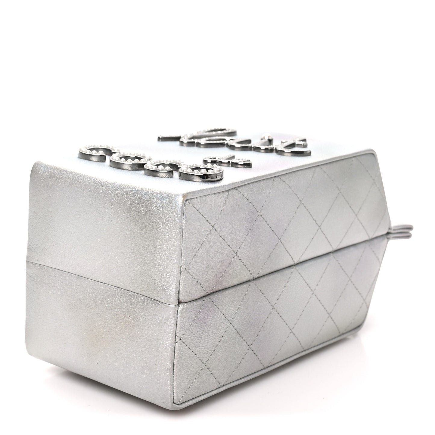 Metallic Goatskin Lait de Coco Milk Carton Bag Silver