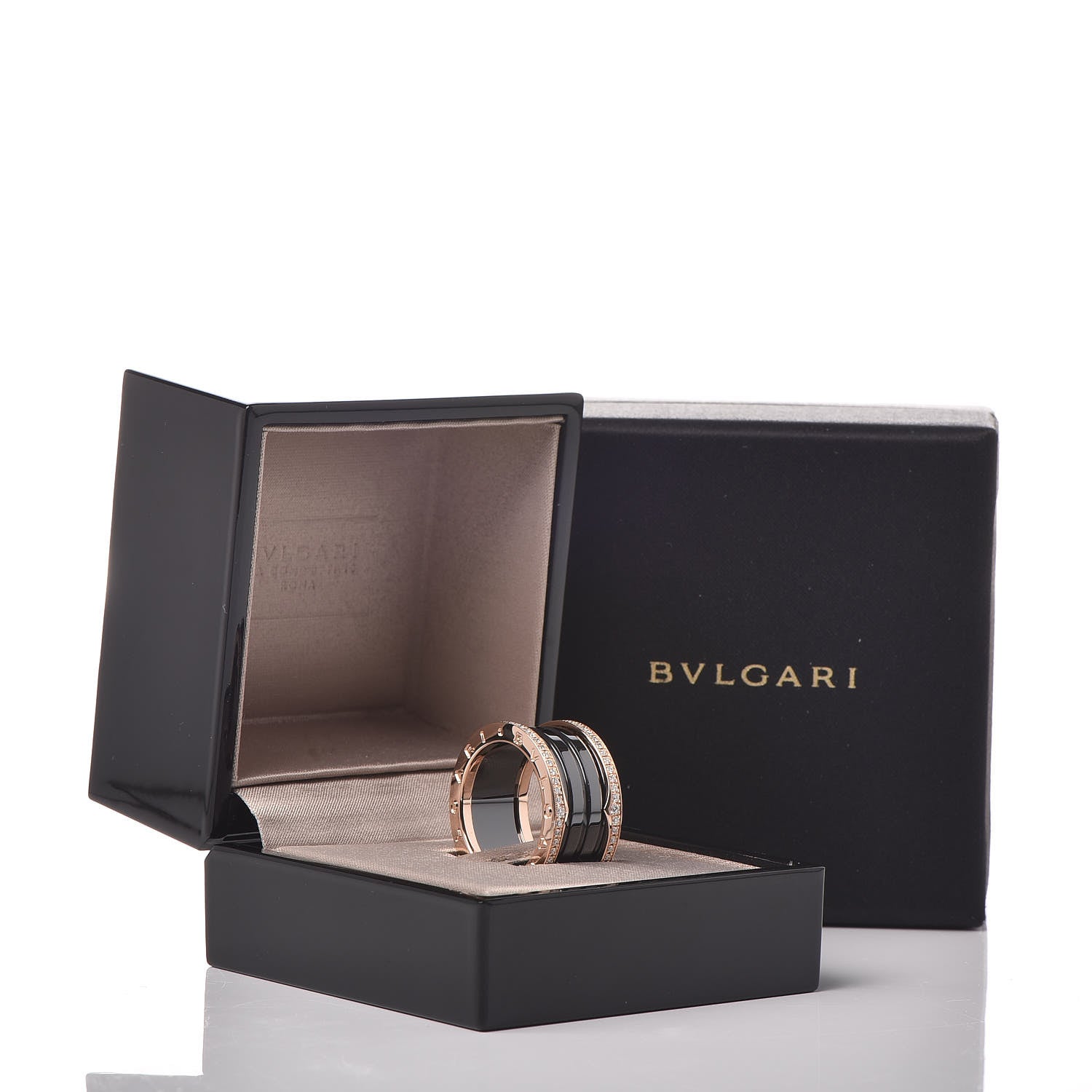 Bulgari 18K Rose Gold Black Ceramic Diamond B.Zero1 Four-Band Ring 57/8.25 6 of 6